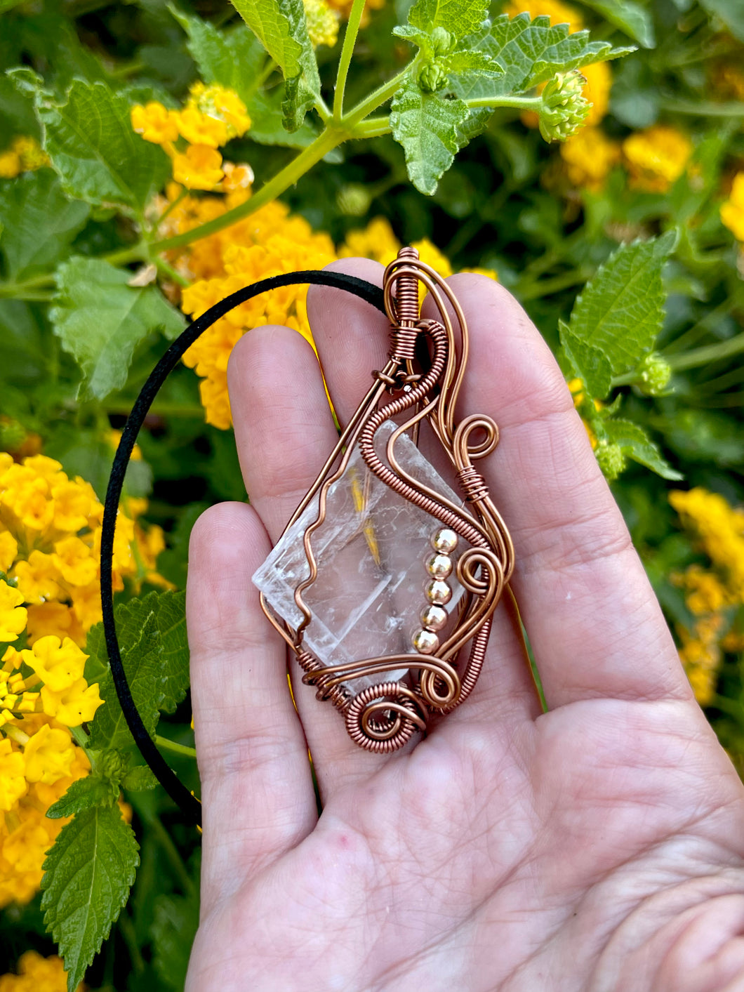 Optical Calcite Wire Wrapped Necklace