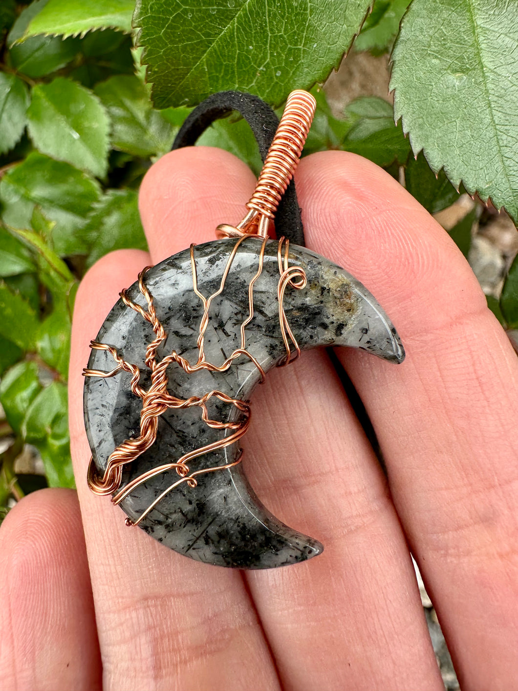 Order for Sherry Black Tourmalinated Quartz Tree of Life Moon Wire Wrapped Pendent Necklace