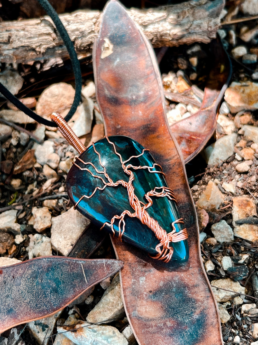 Dark Moss Agate Tree of Life Wire Wrap Necklace